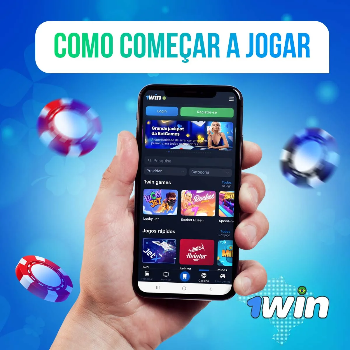 Como começar a jogar no aplicativo do 1win Casino no Brasil