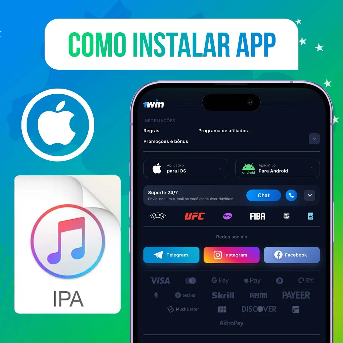 Instruções para instalar o aplicativo 1win no iOS