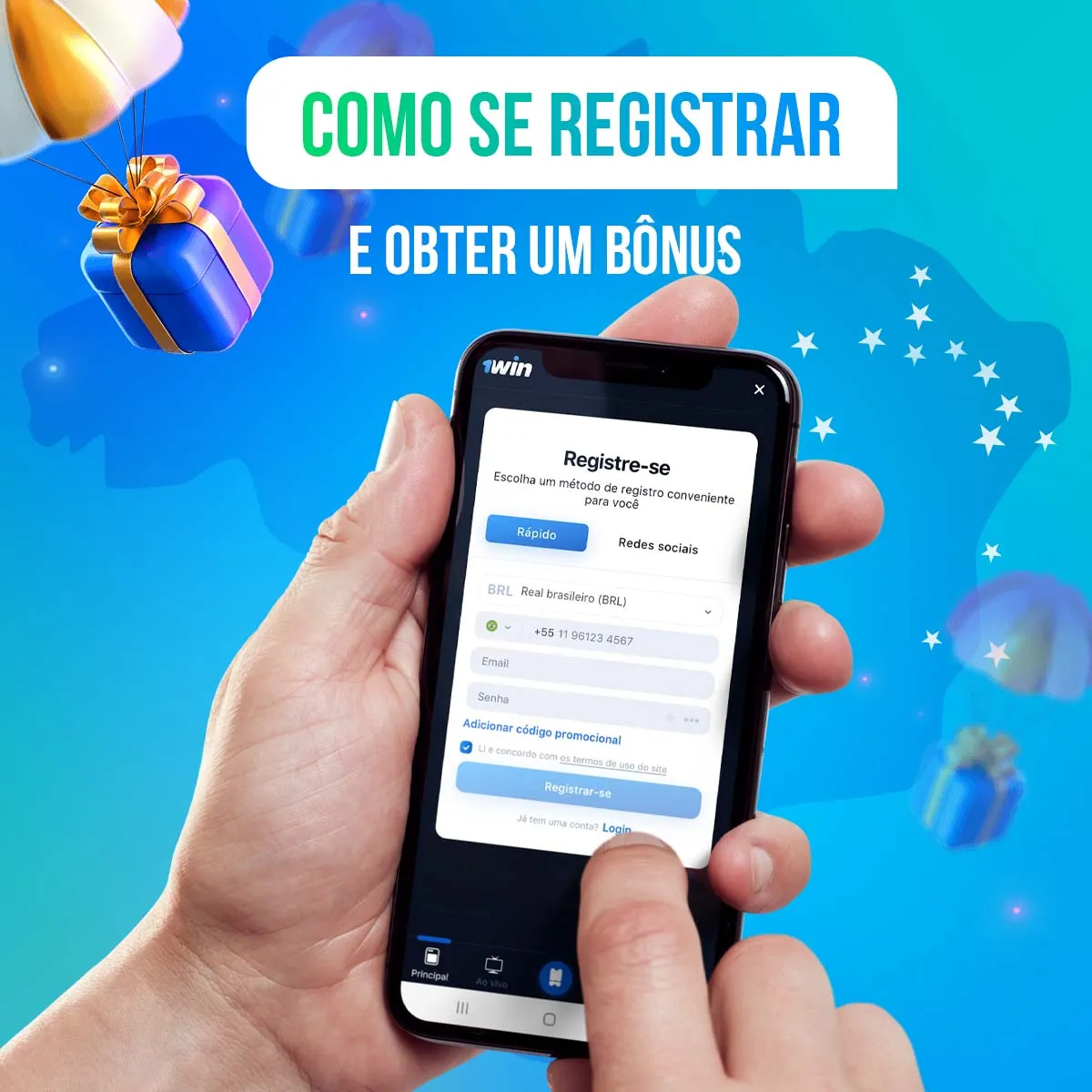 Instruções sobre como se registrar e receber bônus 1win