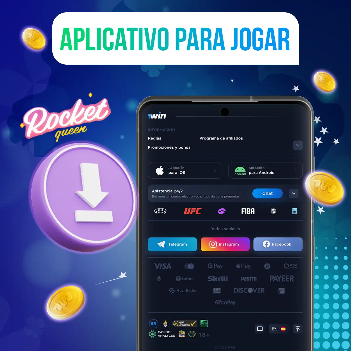 App da 1Win para jogar o Rocket Queen